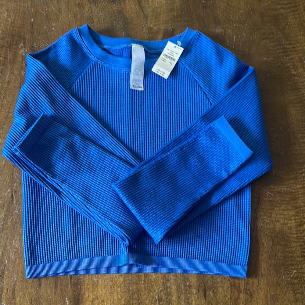 Vibrant aerie NWT cropped Blue Ribbed Long Sleeve Top